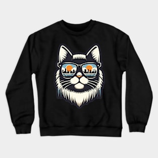 Cat with City Reflection Sunglasses - Cool and Fashion Crewneck Sweatshirt